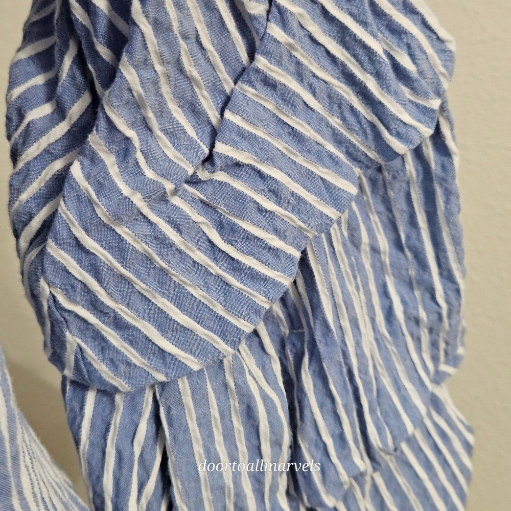WHBM Seersucker Blouse Statement Ruffle Sleeve Smocked Waist Coastal sz 12 NWT - Picture 15 of 16